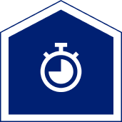 A blue hexagonal icon featuring a white stopwatch symbol.